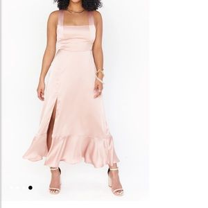 Rose Gold Luxe Satin Garden Midi Dress